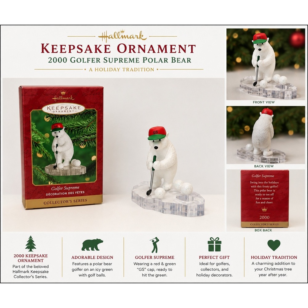 Hallmark Keepsake Ornament Golfer Supreme Polar Bear Golfing 1998 Vintage Boxed
